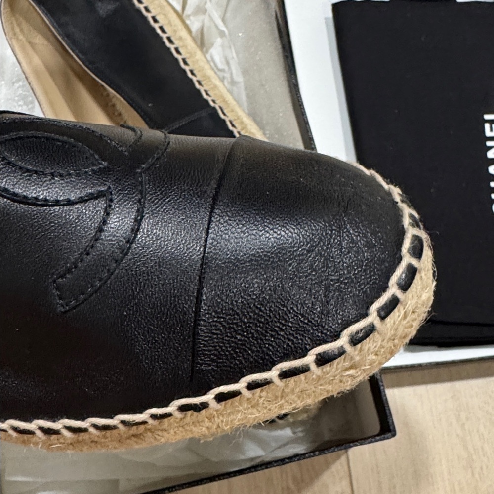 CHANEL Black Leather Espadrilles 37 - Picture 3 of 7